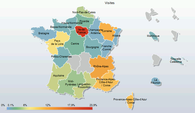 Regions map of France visitors